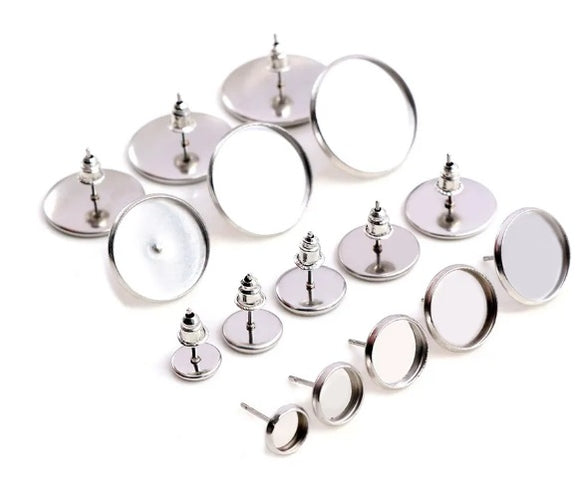 8mm Stainless Steel Cabochon Earring Studs
