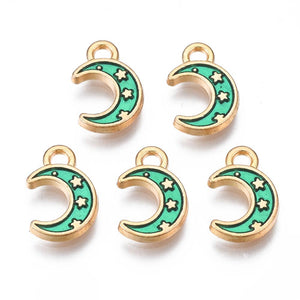 Gold Enamel Moon Charms