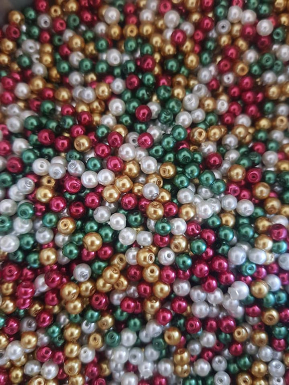 Christmas Glass Pearl Beads 6mm