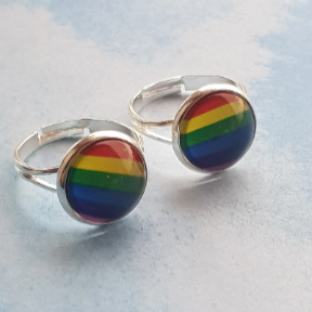 Silver Rainbow Cabochon Ring.
