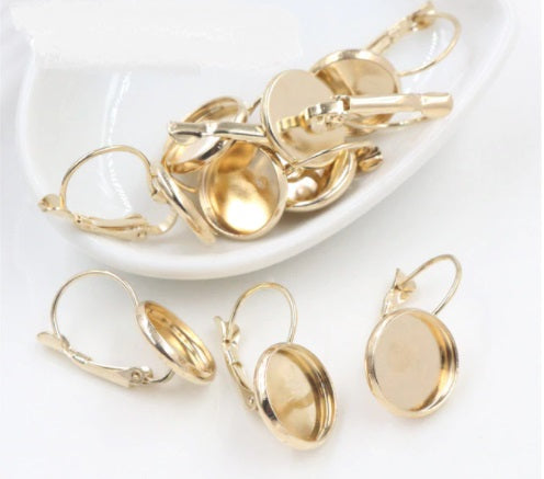 KC Gold Plated Cabochon Earring Settings, 12mm,