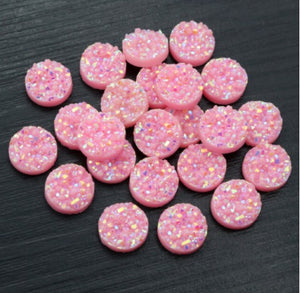 Candy Pink Resin Druzy Cabochons - Size 12mm