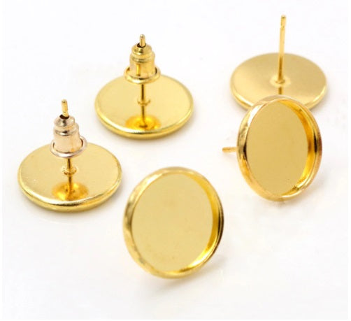 12mm Gold Cabochon Earring Settings