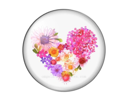 floral heart cabochons, valentines day cab