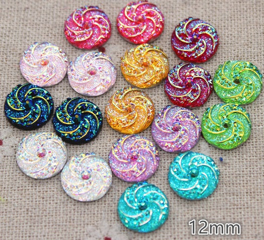 Mixed Resin 12mm Swirl Cabochon Flatback