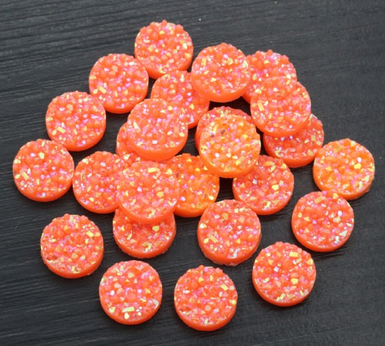 Bright Orange Resin Druzy Flatback, 12mm