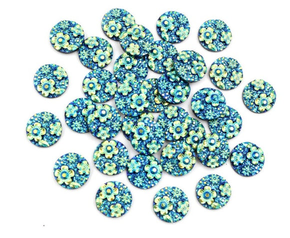 Blue 12mm Resin Floral Cabochons