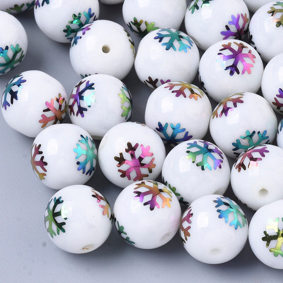 Multi Colour Snowflake 10mm Electroplated White Glass Beads with a 1.2mm hole