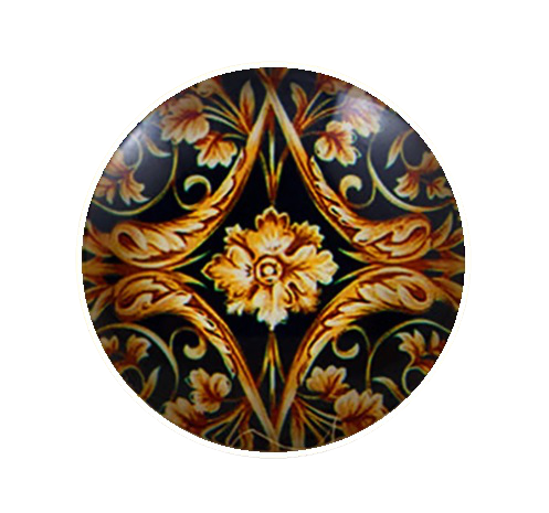 25mm Black and Gold Floral Glass Cabochon