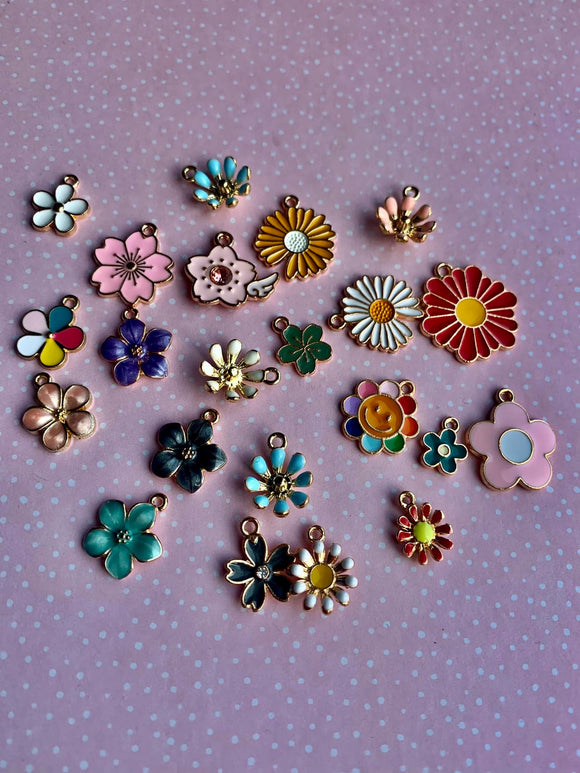 Gold Plated Enamel Flower Charms