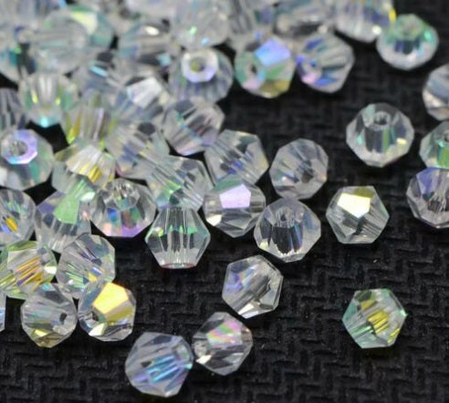 Clear AB 4mm Bicone Glass Beads