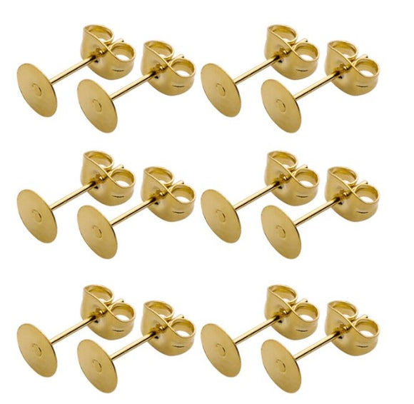4mm gold earring stud posts, earring pads, 