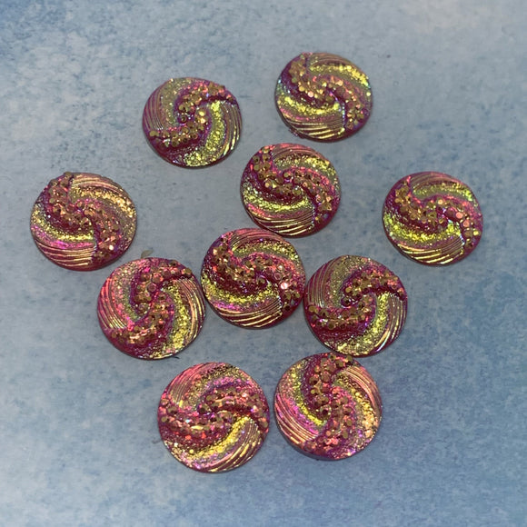 Pink Iridescent 12mm Resin Cabochons
