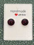 Red and Black Zebra Earring Studs 12mm