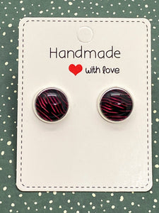 Red and Black Zebra Earring Studs 12mm