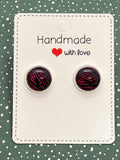 Red and Black Zebra Earring Studs 12mm