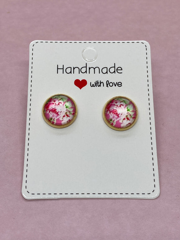 Pink Flower  Earring Studs 12mm