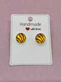 Red and Yellow Zebra Earring Studs 12mm - FREE POSTAGE