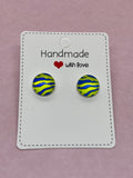 Blue and Yellow Zebra Earring Studs 12mm - FREE POSTAGE