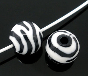 acrylic zebra print beads, animal print beads,