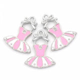 Pink and White Silver Ballet Dress Charm