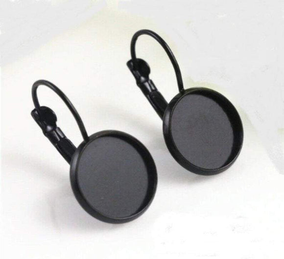 Black Cabochon Earring Settings, 10mm,