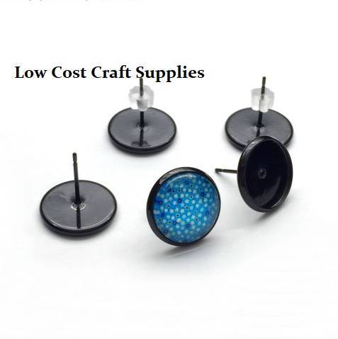 Black Cabochon Earring Settings, 10mm and  12mm