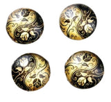 12mm Gold and Black Floral Glass Cabochons - Yin Yang