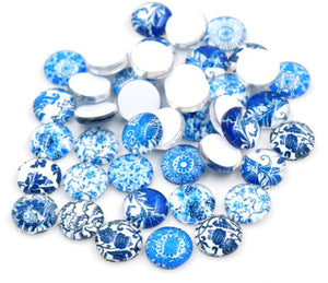 12mm Blue and White Glass Cabochons
