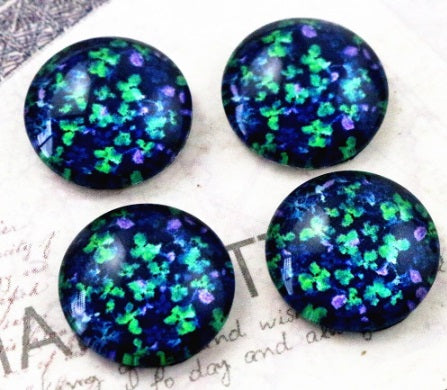 Blue and Lilac Floral Handmade Glass Cabochons Size 12mm
