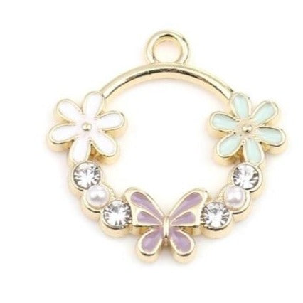 Gold Plated Floral Rhinestone Butterfly Garland Charms 24mm