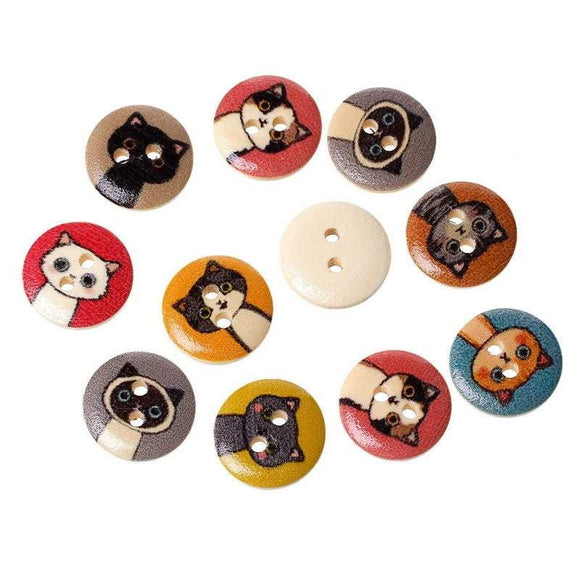 Cat Buttons, Wooden Cat Buttons, 15mm