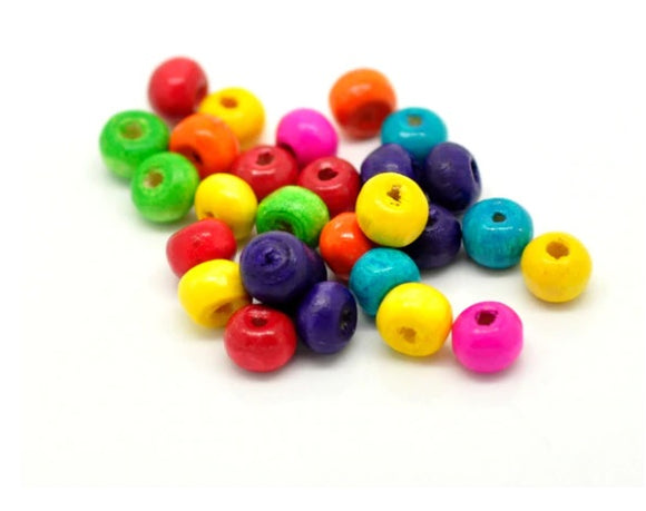 Mixed Colour Wooden Beads, 6mm