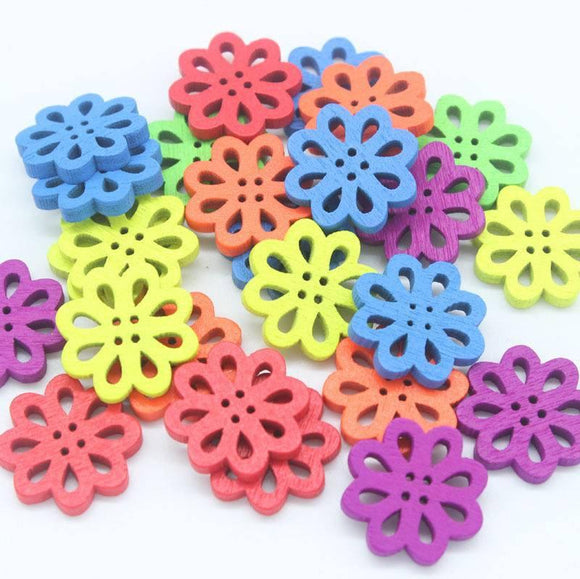 Colourful Wooden Flower Buttons/Shapes