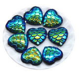Dragon or Mermaid Scale 12mm Resin Heart Cabochons