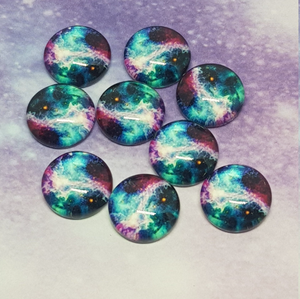 Pair of Nebula 10mm and 12mm Handmade Glass Cabochons