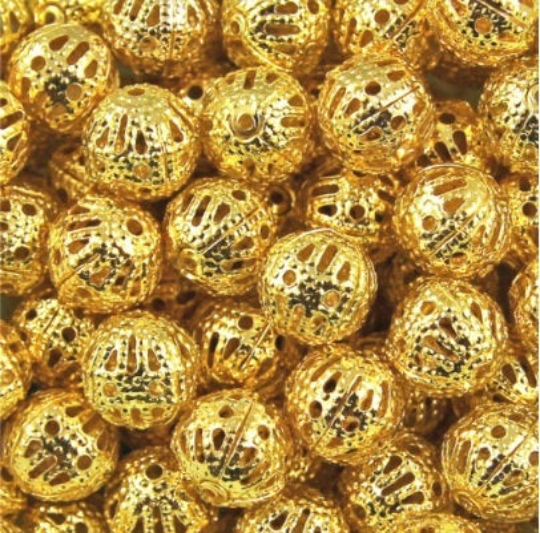 10mm gold filigree beads