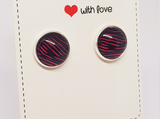 Red and Black 12mm Zebra Print Glass Cabochons