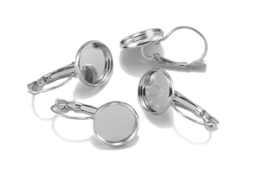Silver Cabochon Earring Settings, 12mm,