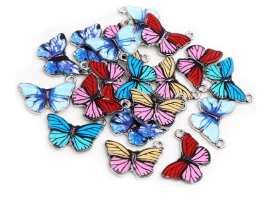 Silver Plated Butterfly Enamel Charms