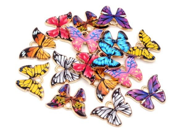Gold Plated Butterfly Enamel Charms