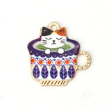 Gold Plated Enamel Cat Charms 23mm