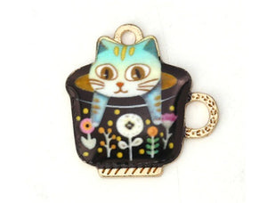 Gold Plated Enamel Cat Charms 23mm