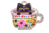 Silver Plated Enamel Cat Charms 23mm