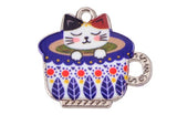 Silver Plated Enamel Cat Charms 23mm