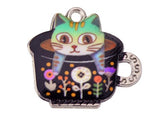 Silver Plated Enamel Cat Charms 23mm