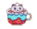 Silver Plated Enamel Cat Charms 23mm