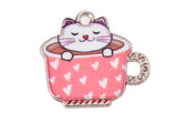 Silver Plated Enamel Cat Charms 23mm