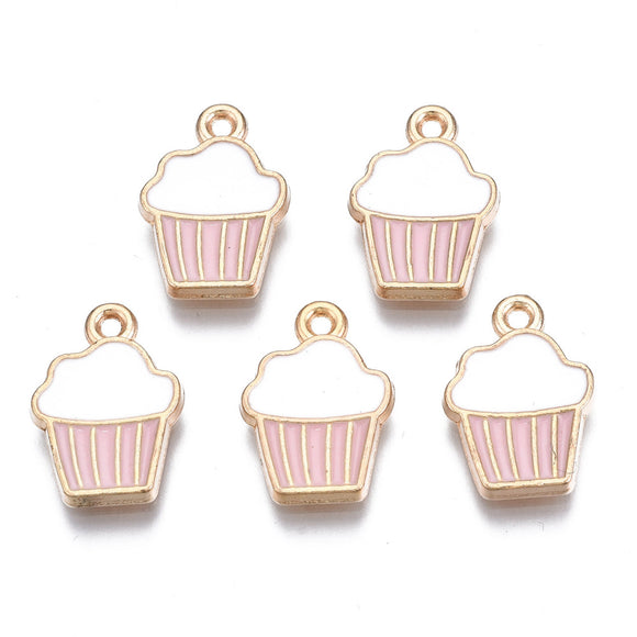 Gold Enamel Pink and White Cupcake Charms