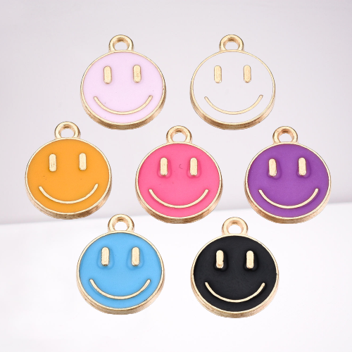 Gold and Enamel Smiley Face Charms